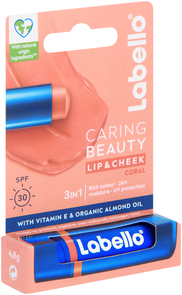 Labello Caring Beauty Coral SPF 30 3-In-1 Lip & Cheek Balm 4.8g
