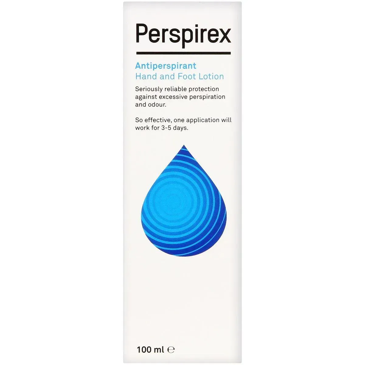 Front of Perspirex Antiperspirant Hand and Foot Lotion 100 ml box