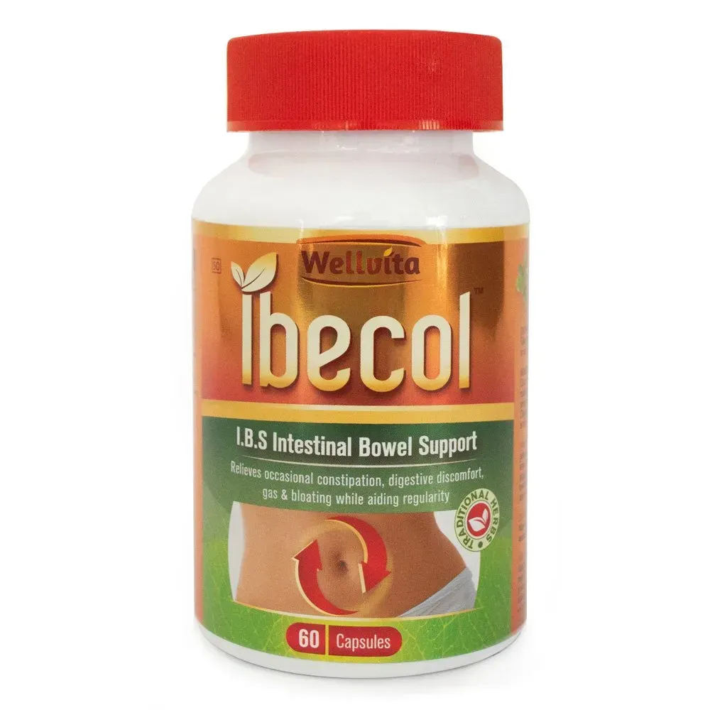 Front of Wellvita Ibecol I.B.S Intestinal Bowel Support 60 capsules bottle