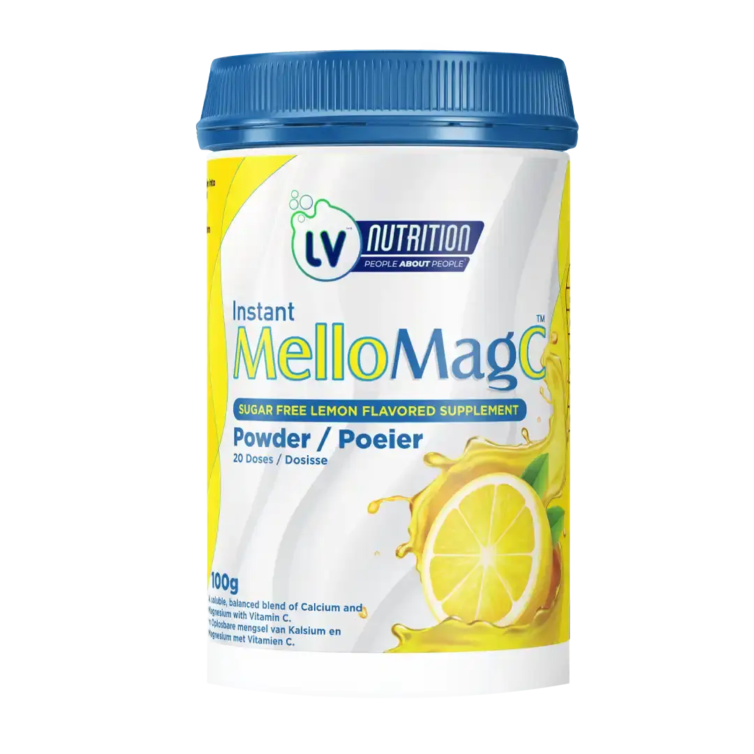 Front of Instant MelloMagC Lemon Flavoured Powder 100 g tub