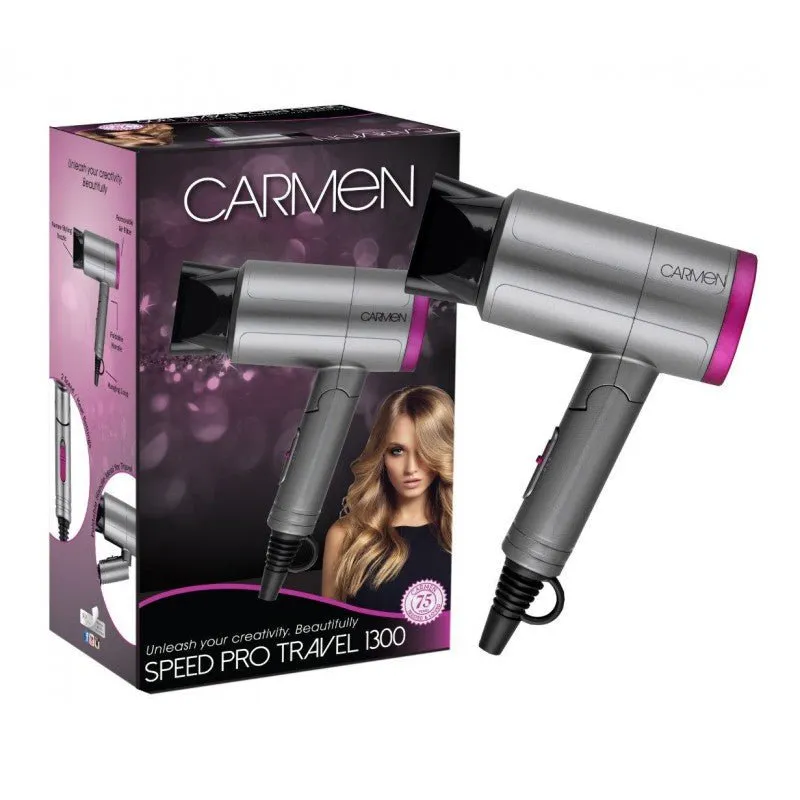 Front of Carmen Speed Pro Travel 1300 hairdryer retail box