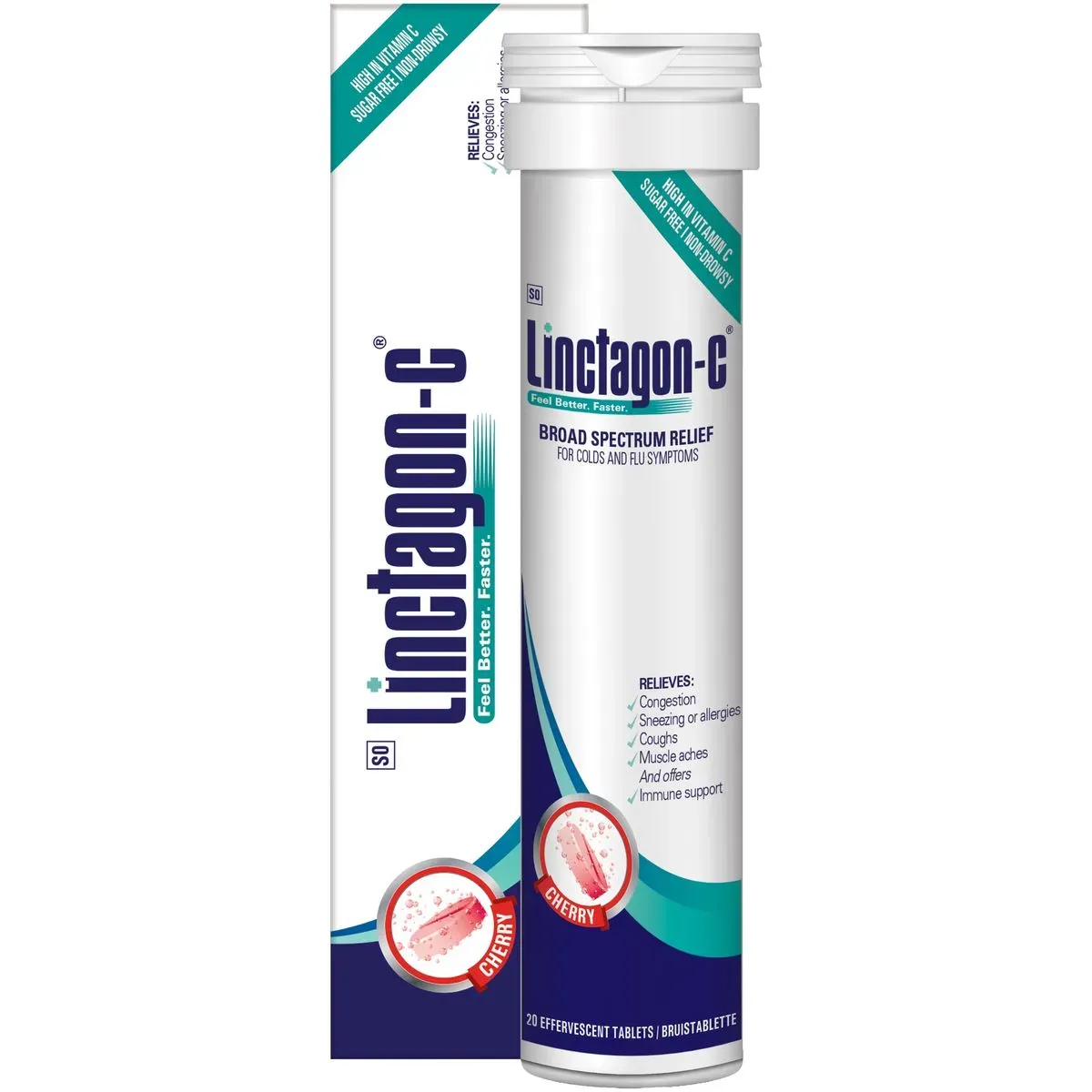 Nativa Linctagon-C Cherry Effervescent 20 tablets box and tube