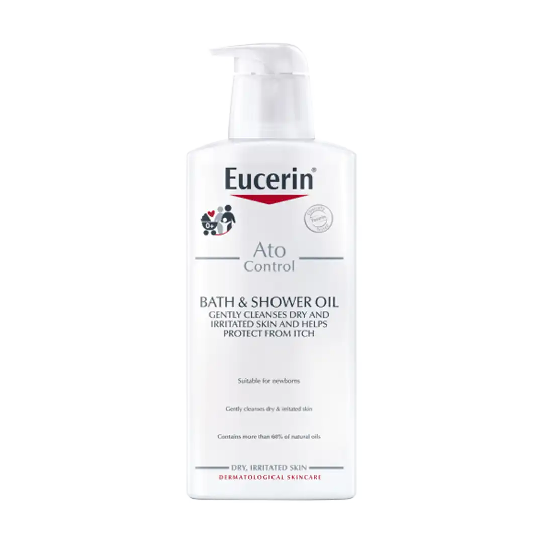 Front of Eucerin AtoControl Bath & Shower Oil 400 ml pump bottle