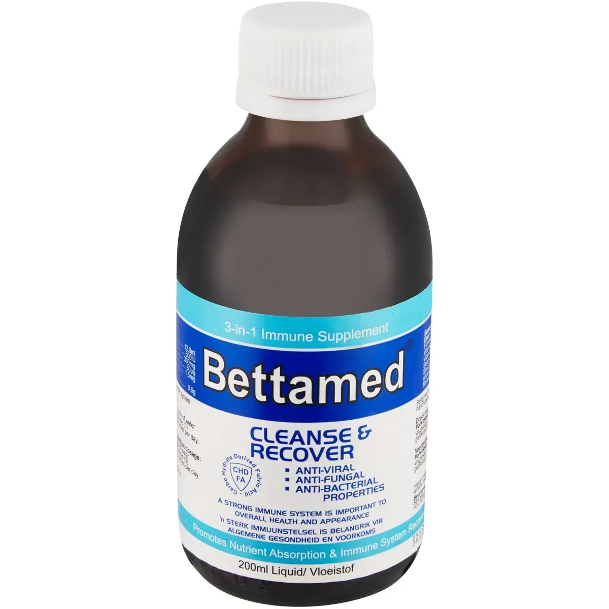 Front of Bettamed 3-in-1 Herbal Cleanse & Recover Immune Supplement 200 ml bottle