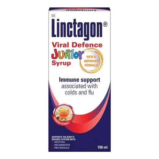 Front of Nativa Linctagon Viral Defence Junior Syrup Hibiscus 150 ml box