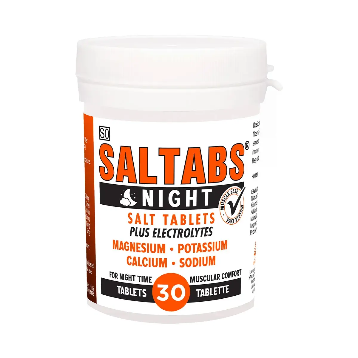 Front of Saltabs Night Salt Tablets Plus Electrolytes 30 tablets tub