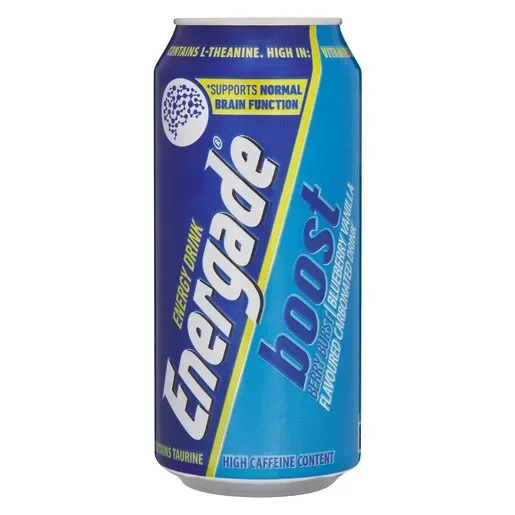 Front of Energade Boost Berry Blast energy drink can 440ml