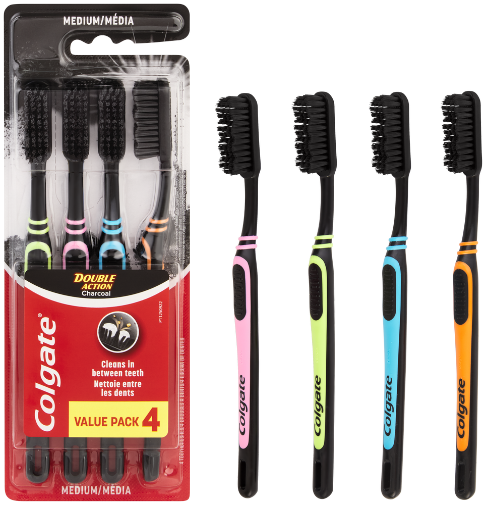 Colgate Double Action Medium Charcoal Toothbrush 4pk