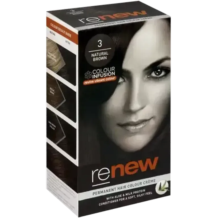Front of Renew Hair Colour Crème 3 Natural Brown box, 50 ml