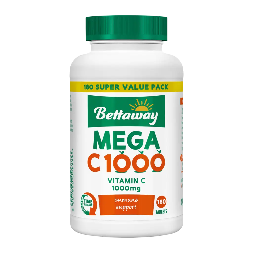 Front of Bettaway Mega C 1000 180 Tablets bottle
