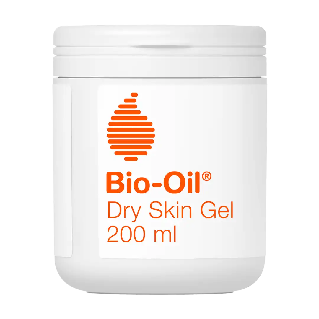 Front of Bio-Oil Dry Skin Gel 200 ml jar, high resolution studio shot