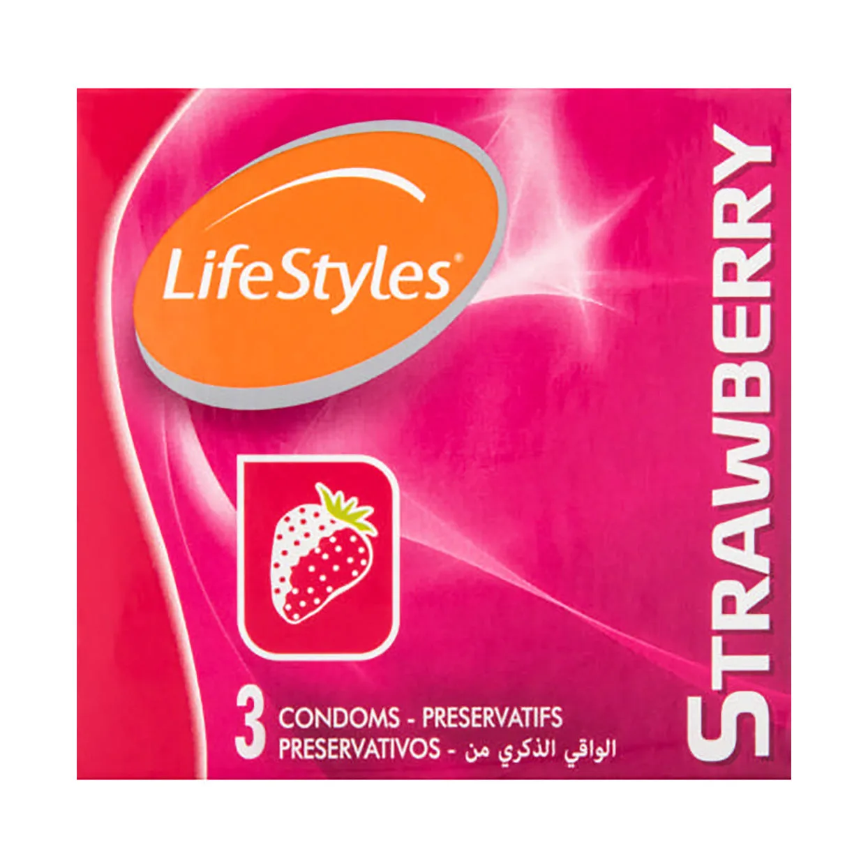 Front of LifeStyles Strawberry Condoms 3 pack