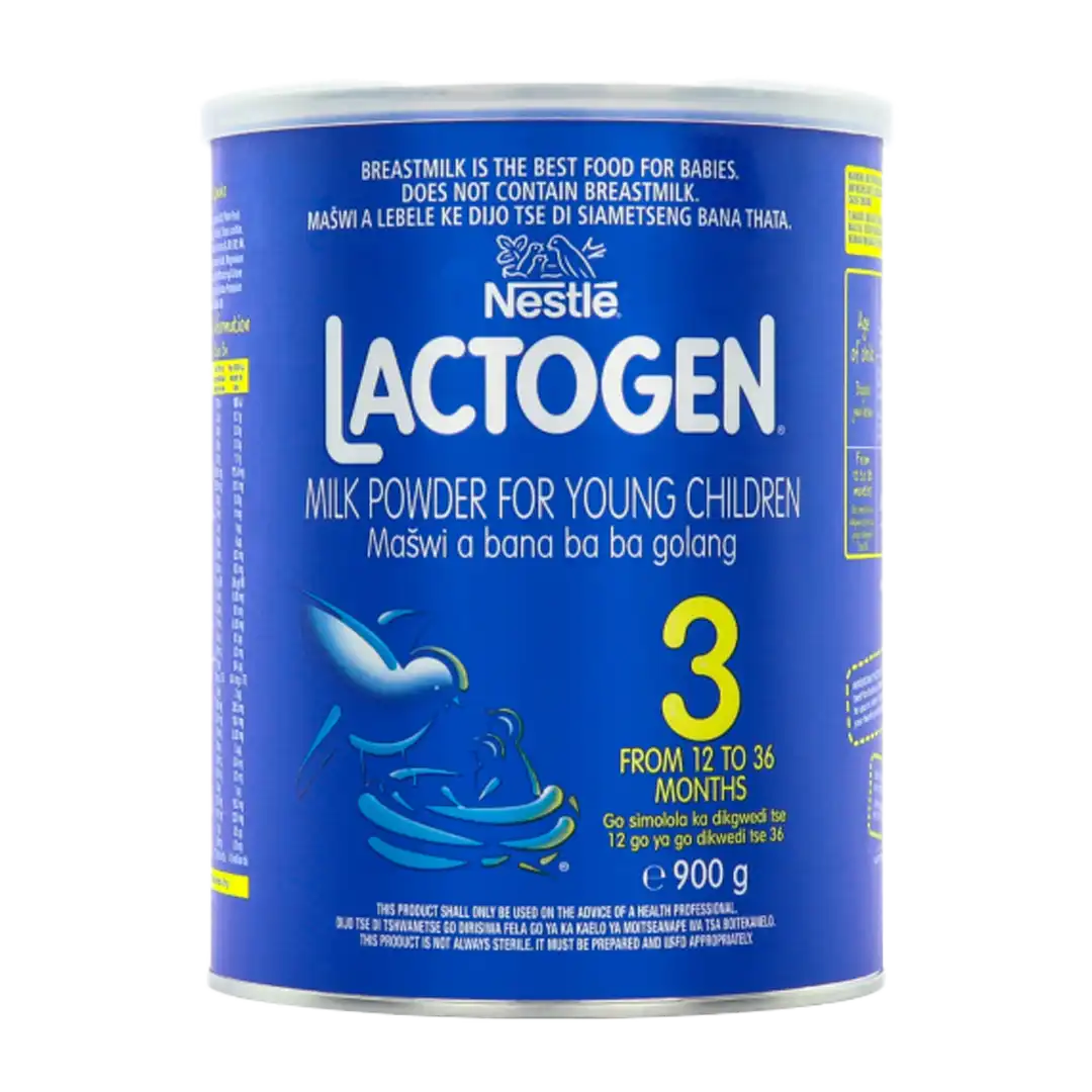 Front of Nestlé Lactogen 3 Milk Powder tin, 900g