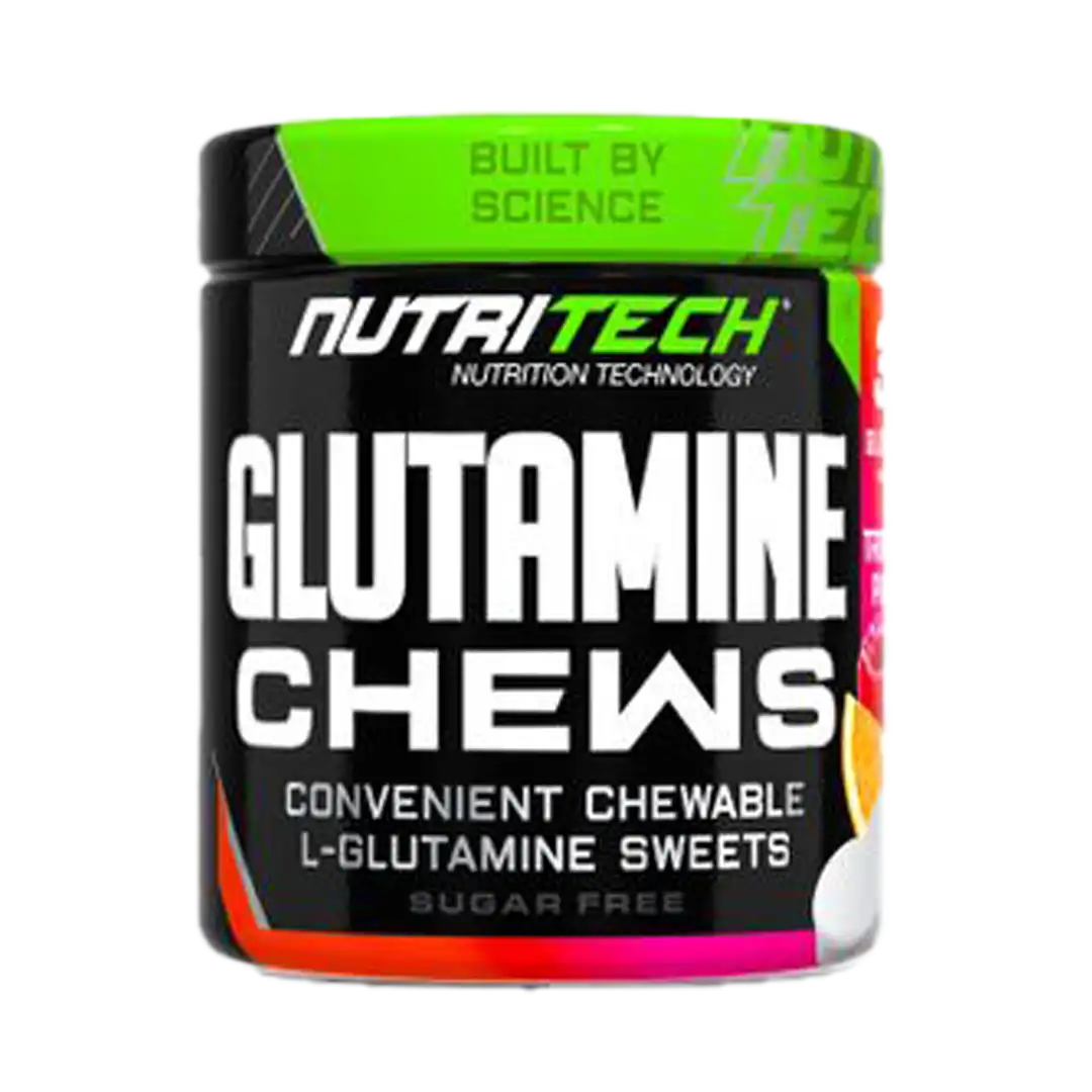 Front of Nutritech Glutamine Chews Tropical Punch, 400g tub