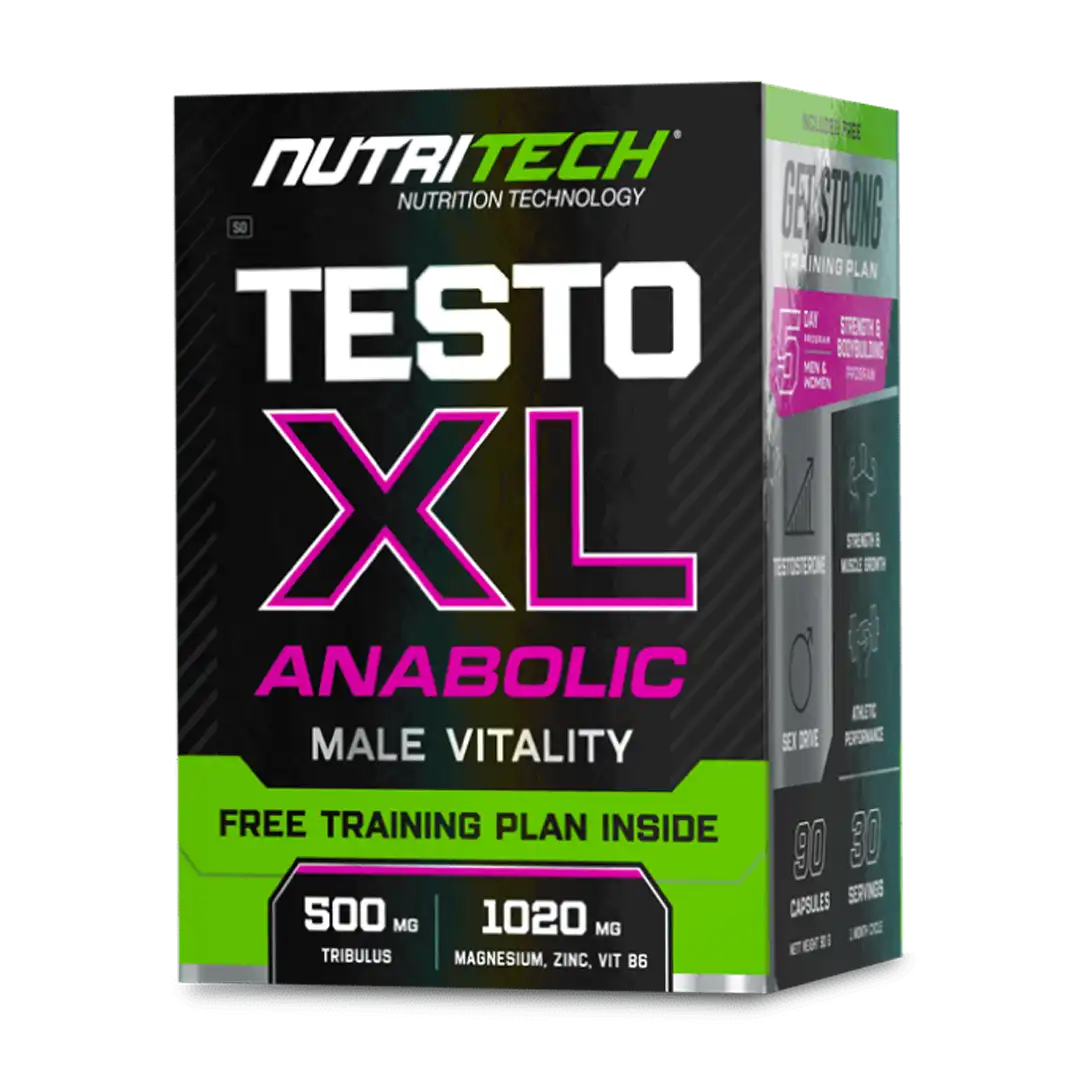Front of Nutritech Testo XL Anabolic Male Vitality box, 90 capsules