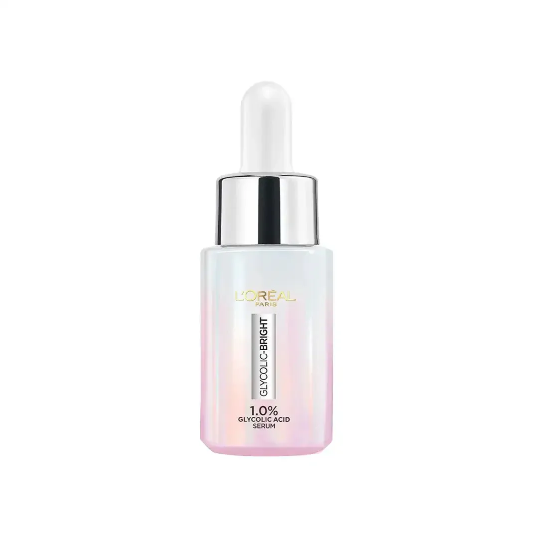 Front of L'Oréal Paris Glycolic-Bright Serum 15ml dropper bottle
