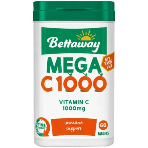 Front of Bettaway Mega C 1000mg Tablets 60 pack bottle