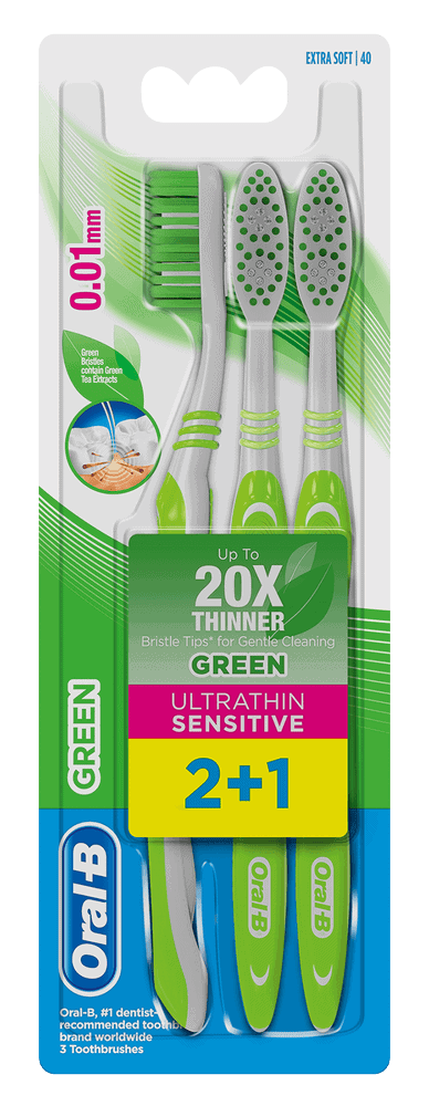 Oral-b UltraThin Extra Soft Green Sensitive Toothbrush 3pk