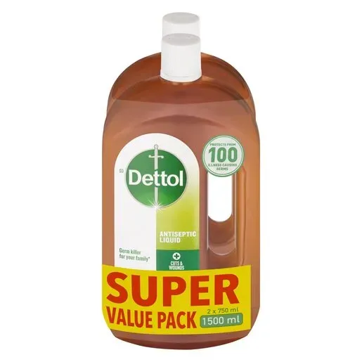 Front of Dettol Antiseptic Liquid Super Value Pack 2 x 750 ml twin bottle