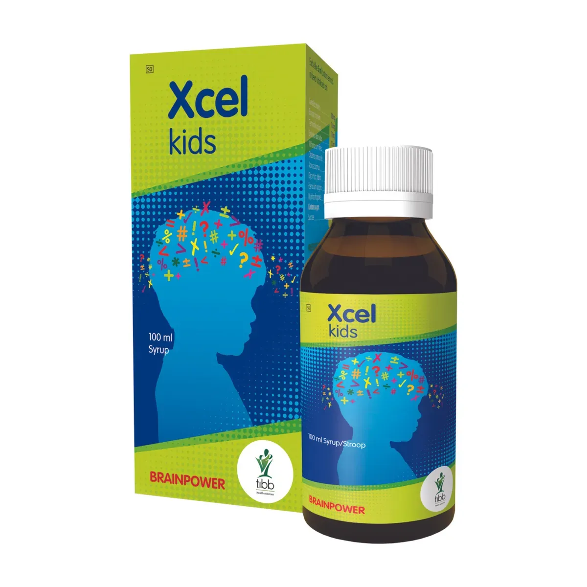 TIBB Xcel Kids Syrup 100 ml box and bottle on white background