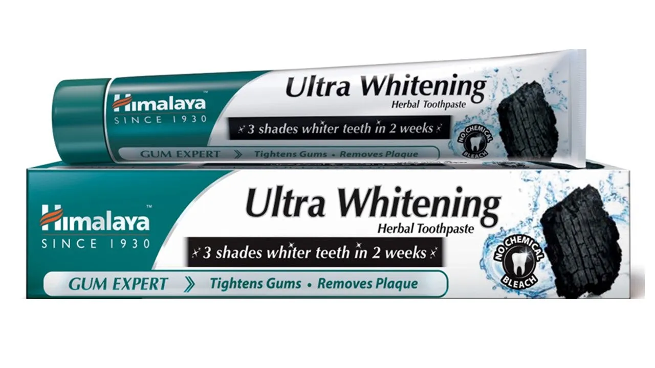 Front of Himalaya Ultra Whitening Herbal Toothpaste box and tube, 75ml
