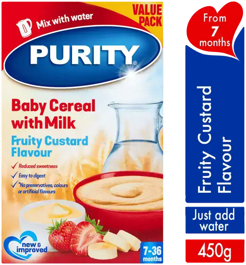 Purity From 7 Months Fruity Custard Flavour Baby Cereal with Milk 450g