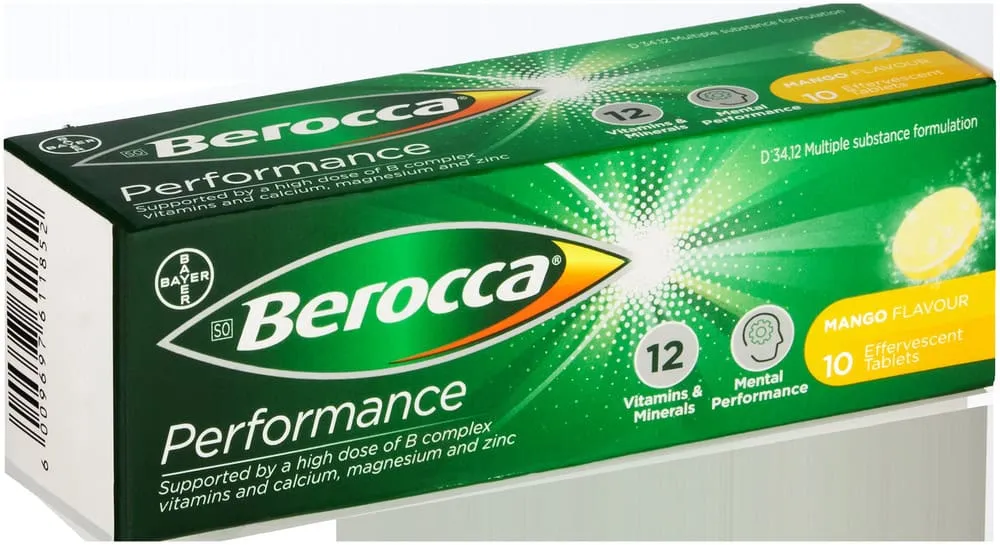 Berocca Performance Mango Flavour Effervescent Tablets 10pk