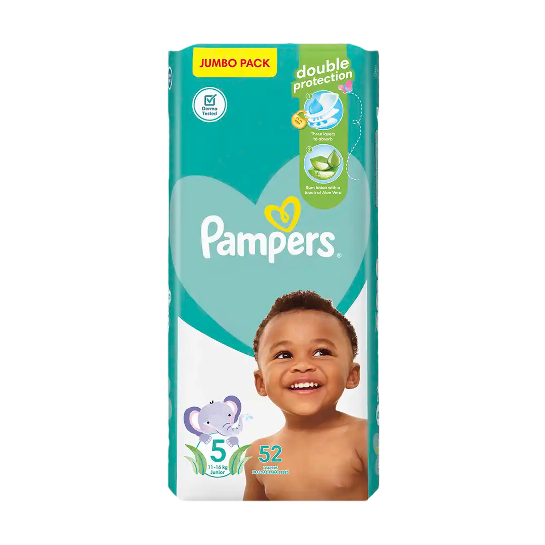 Front of Pampers Active Baby Junior Size 5 Nappies Jumbo Pack, 52's