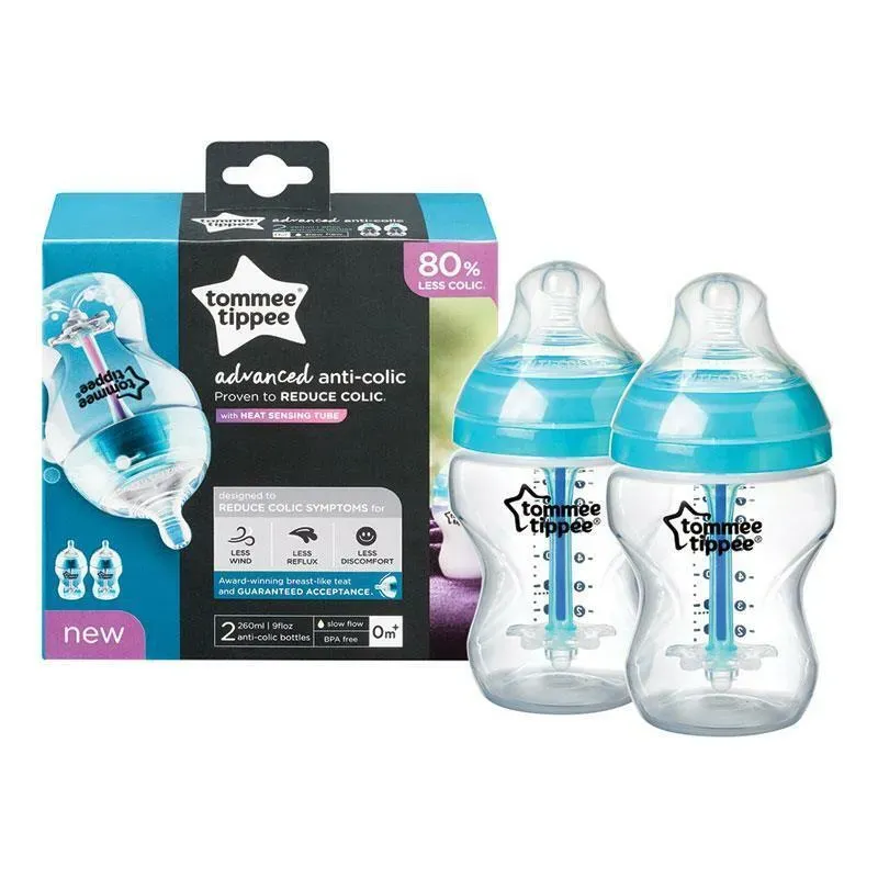 Front of Tommee Tippee Advanced Anti-Colic bottles box, 2 x 260 ml