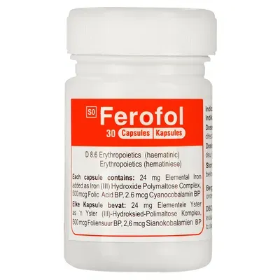 Front of Ferofol 30 Capsules bottle