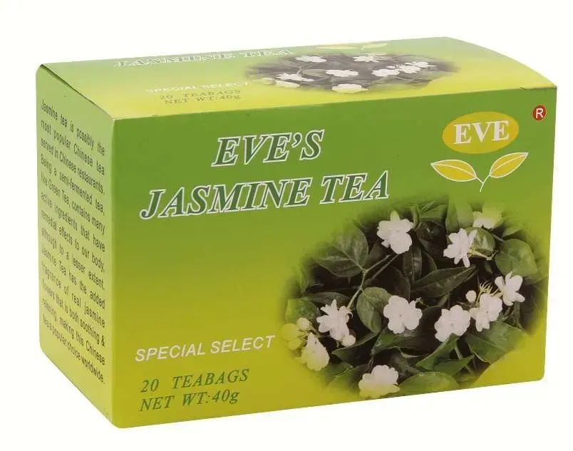 Angled front view of Eve's Jasmine Tea box, 20 teabags