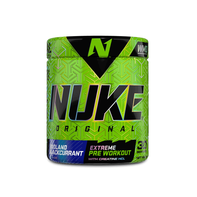 Front of Nutritech Nuke Original Extreme Pre Workout Rodland Blackcurrant 240 g tub