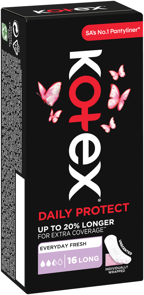Kotex Daily Protect Long Unscented Pantyliners 16pk