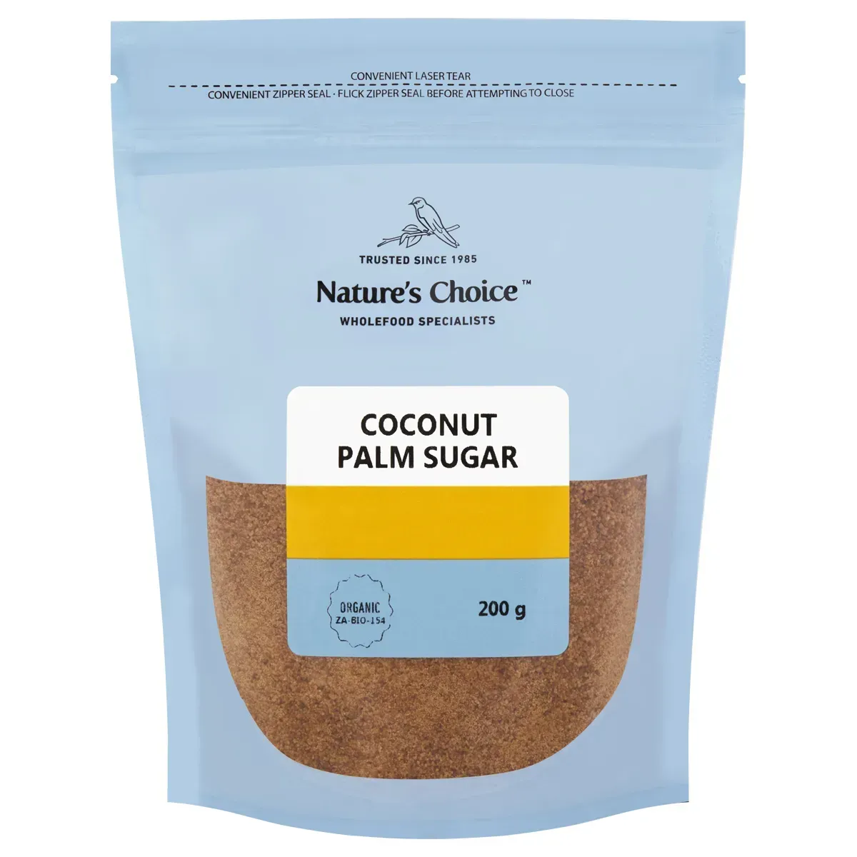 Front of Nature's Choice Coconut Palm Sugar 200 g pouch on white background