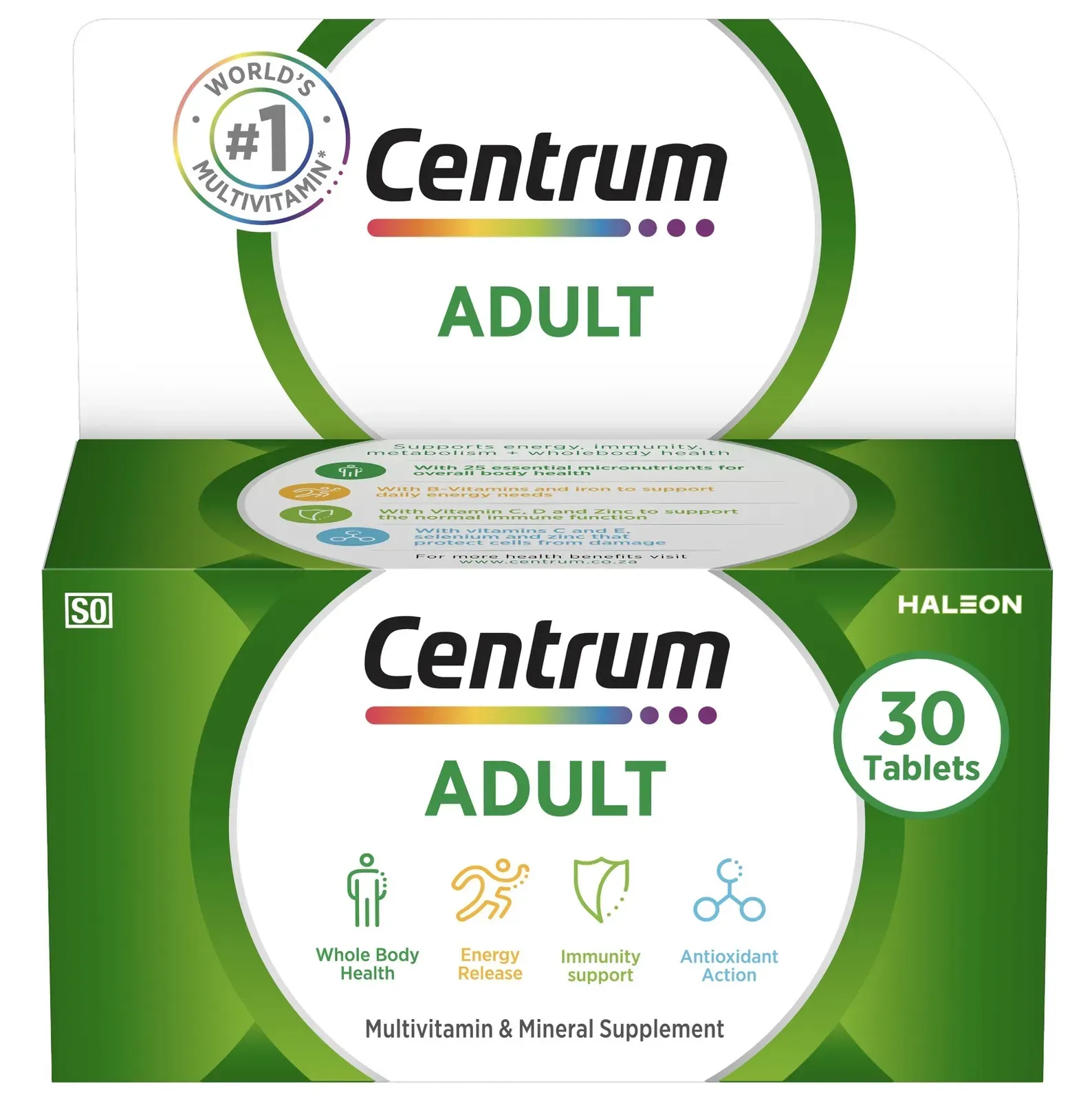 Front of Centrum Adult Multivitamin Tablets box, 30 tablets