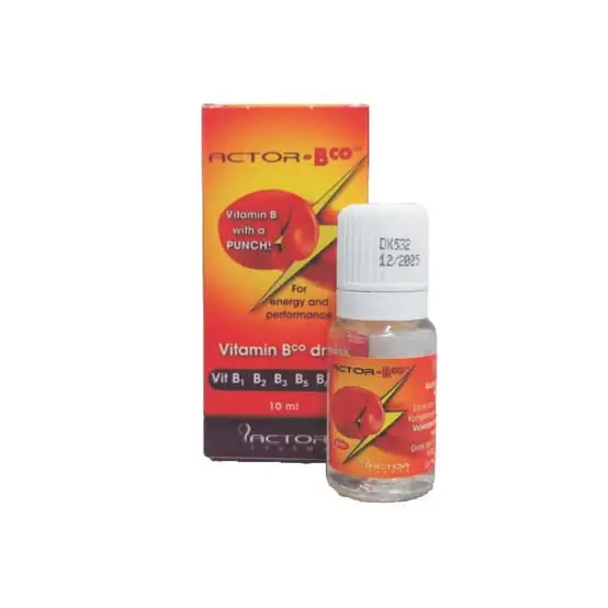 Front of Actor B-Co Vitamin B drops 10 ml box and bottle