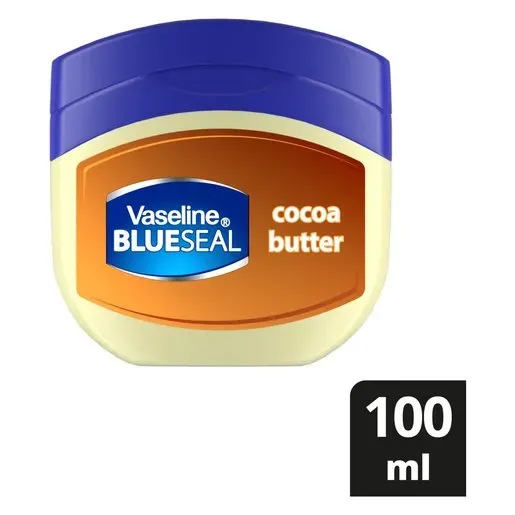 Front of Vaseline Blue Seal Cocoa Butter petroleum jelly 100 ml tub