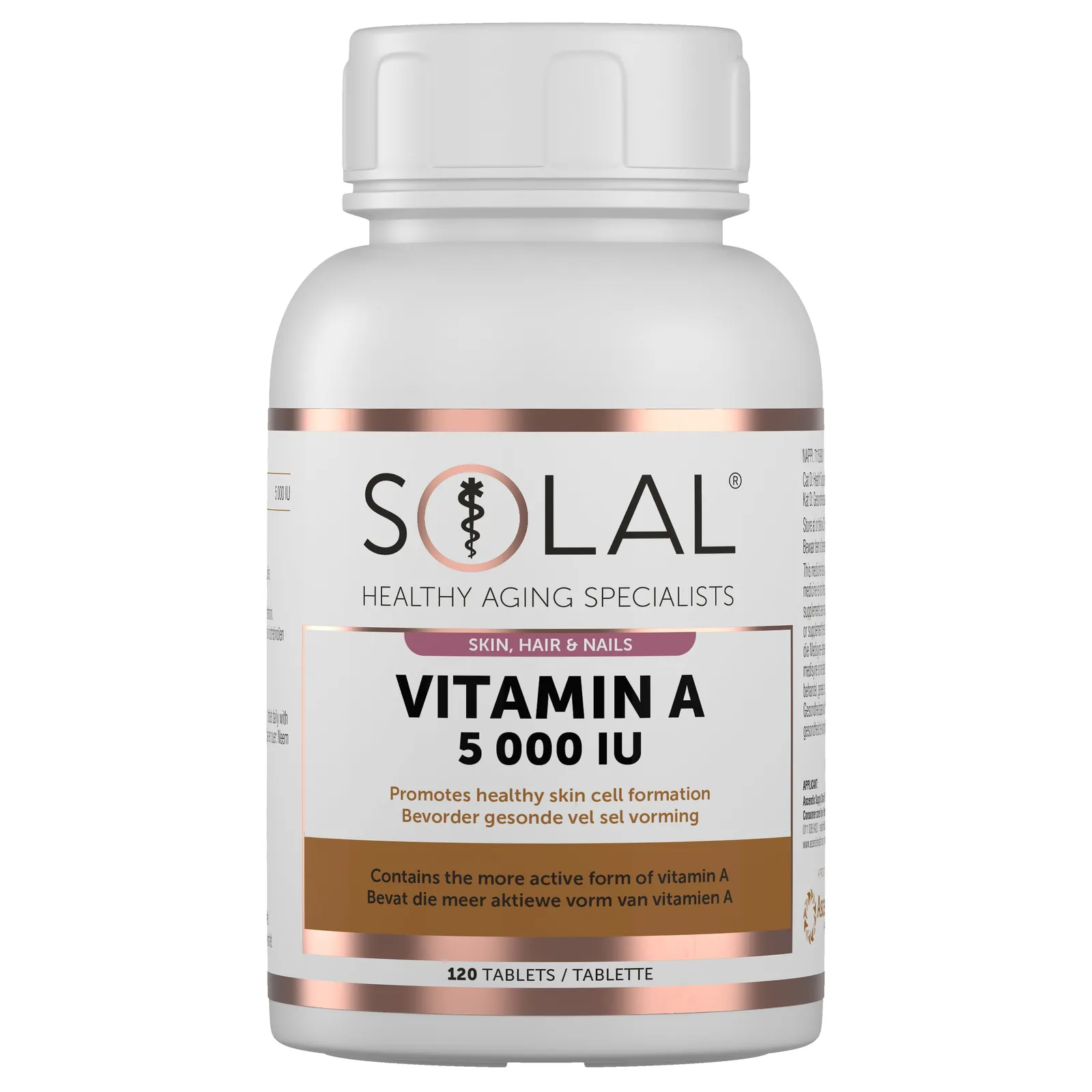 Front of Solal Vitamin A 5000 IU 120 Tablets bottle