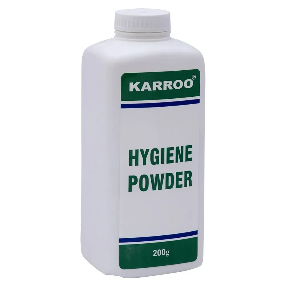 Angled view of Karroo Hygiene Powder 200g bottle