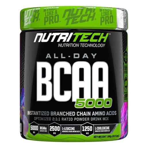 Front of Nutritech All-Day BCAA 5000 powder tub, 180 g