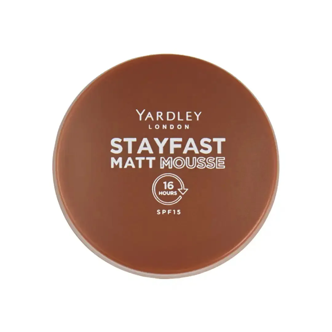 Top view of Yardley London Stayfast Matt Mousse Foundation SPF15 compact, 12 g