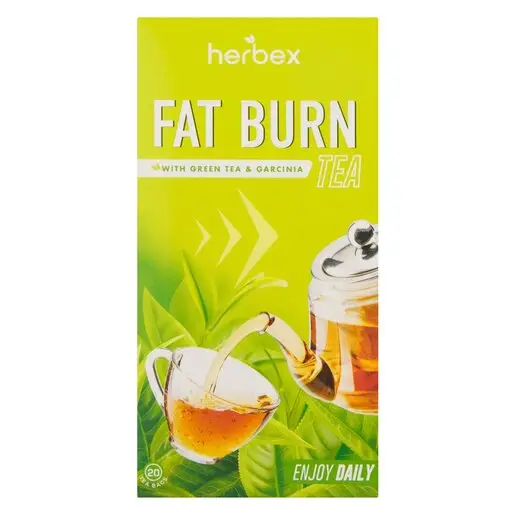 Front of Herbex Fat Burn Tea 20 tea bags box, alternate crop