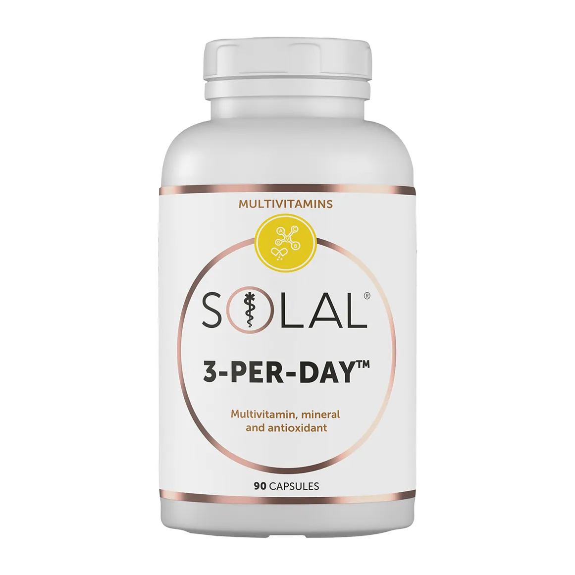 Front of Solal 3-Per-Day Multivitamin, 90 capsules bottle