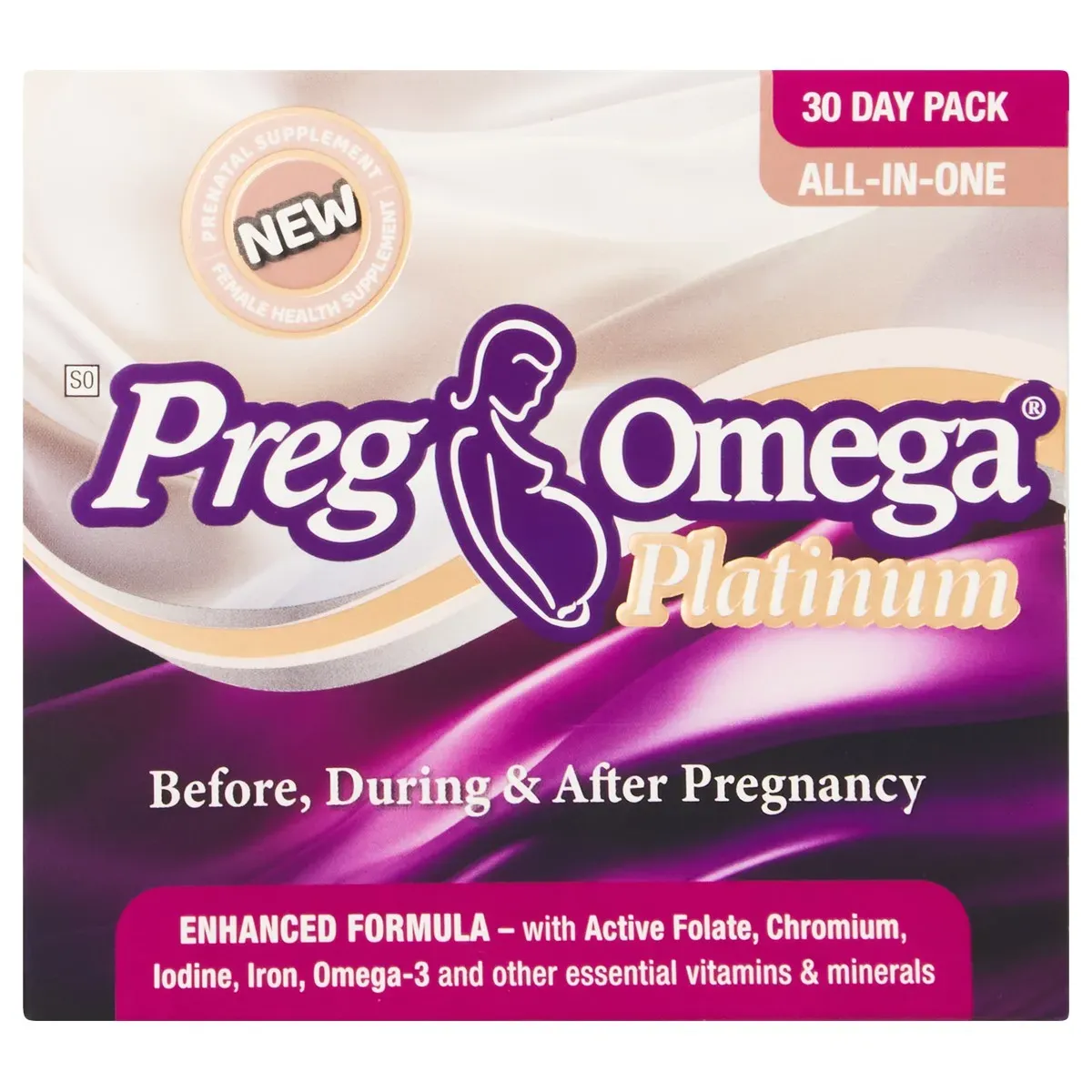 Front of PregOmega Platinum 30 Day Pack prenatal supplement