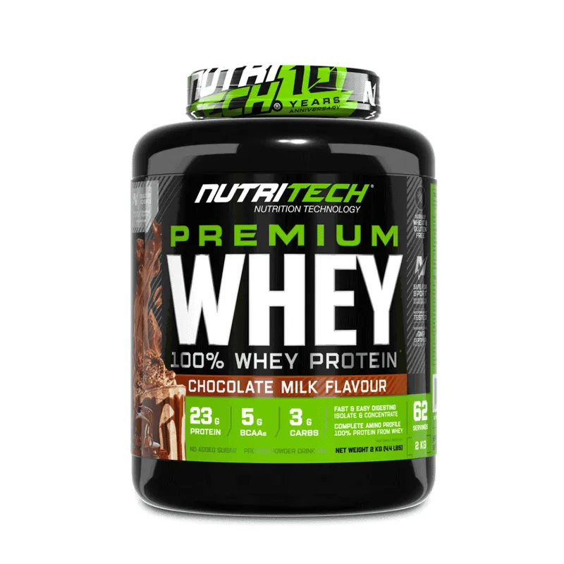 Front of Nutritech Premium Whey Chocolate Milk Flavour 2 kg tub
