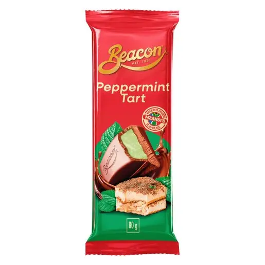 Front of Beacon Peppermint Tart chocolate slab 80 g