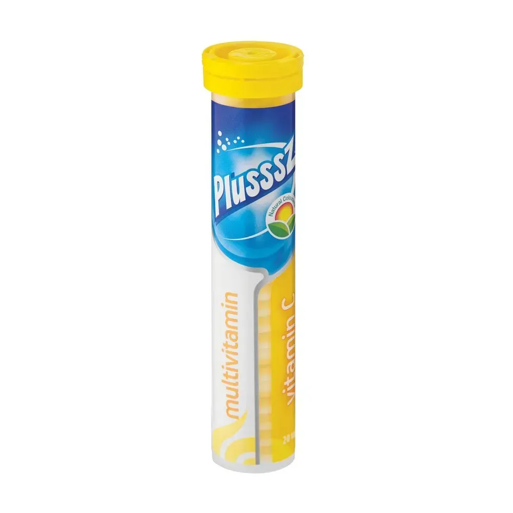 Angled view of Activo Health Plusssz Multivitamin Vitamin C 20 effervescent tablets tube