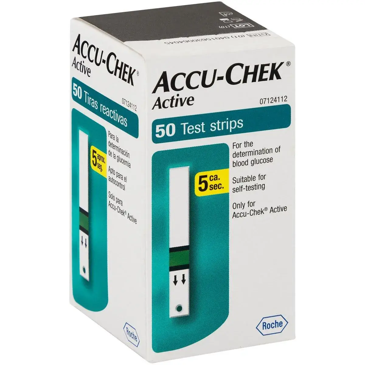 Angled front and side view of Accu-Chek Active 50 Test Strips box