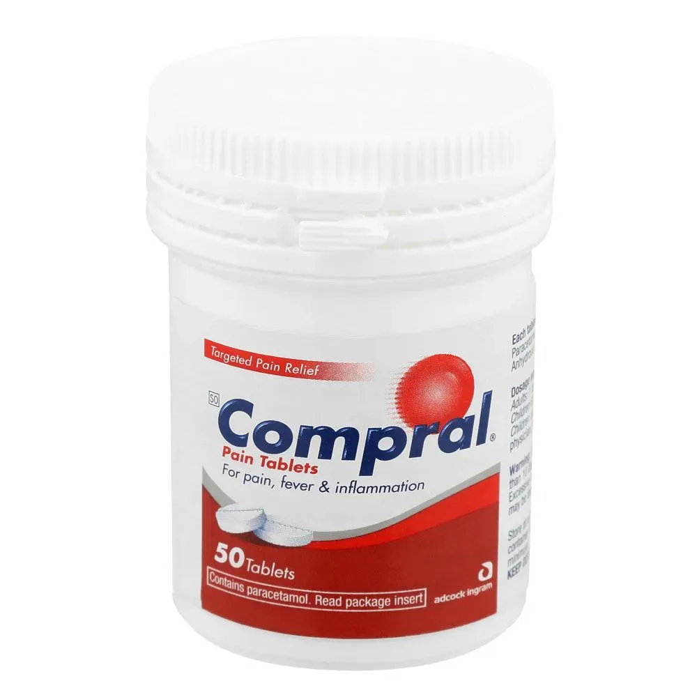 Front of Compral Pain Tablets bottle, 50 tablets