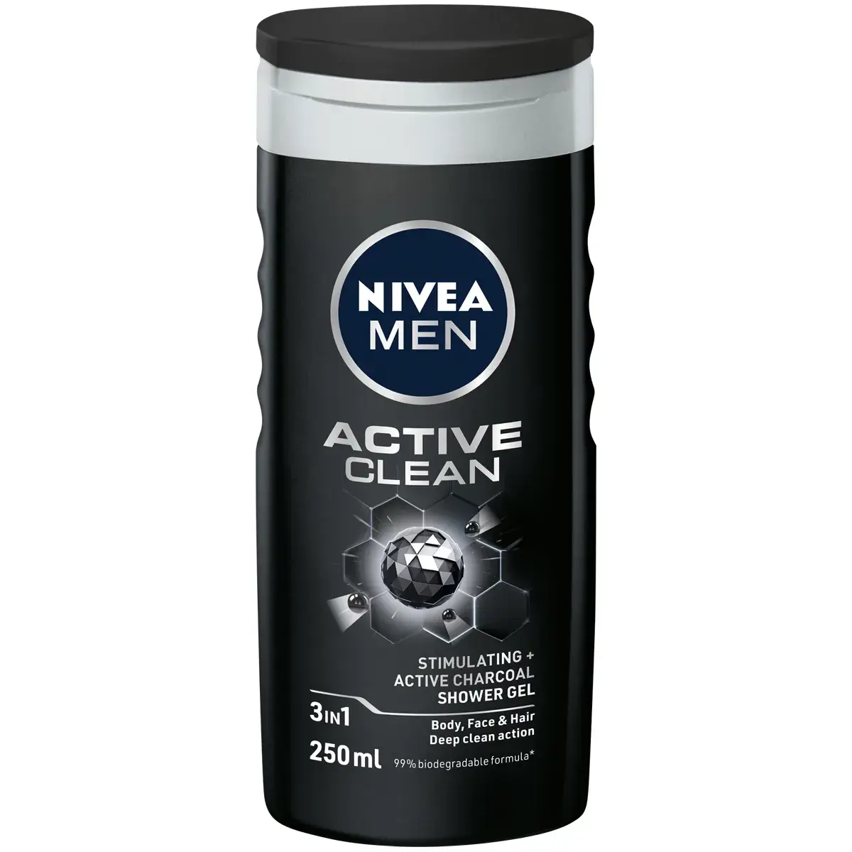 Front of NIVEA MEN Active Clean Shower Gel 250 ml bottle